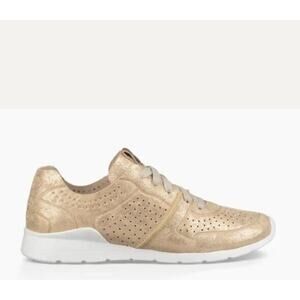 Ugg Womens‎ Tye Stardust Perforated Sneakers Size 8 Gold Metallic Suede 1019058